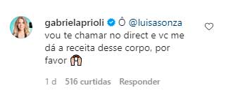 Gabriela Prioli deixa pedido na foto de Luísa Sonza