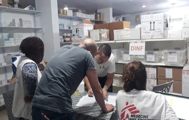 MSF staff prepare a medical supplies donation in Gaza on October