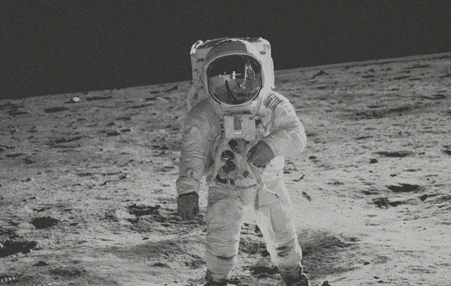 Astronaut walking on the moon in black and white tone