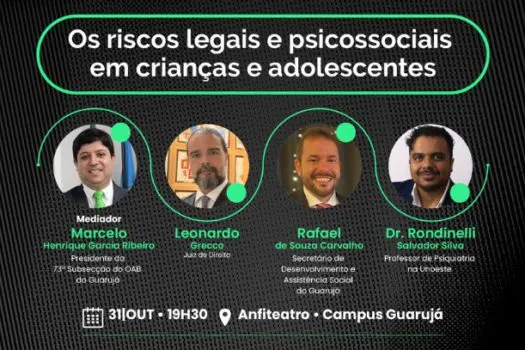 Encontro no Guarujá abordará riscos legais e psicossociais em crianças e adolescentes