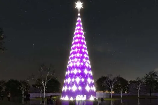 Nubank inaugura árvore de Natal roxa no Parque Ibirapuera