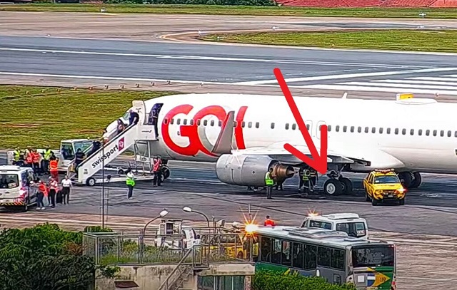Asfalto afunda e prende avião na pista do aeroporto de Congonhas, em SP