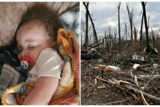 Bebê sobrevive a tornado e é encontrado em cima de árvore após ser lançado para fora de casa