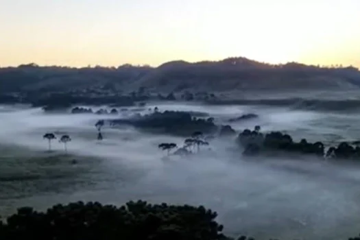 Em pleno verão, serra catarinense tem paisagem coberta por gelo