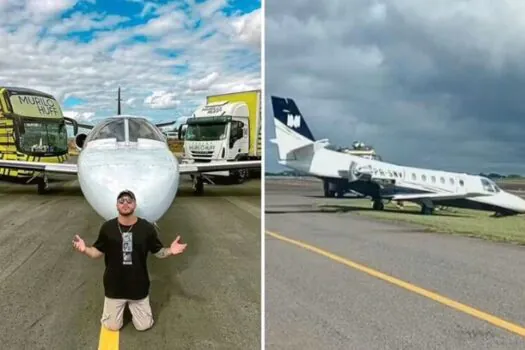 Avião de Murilo Huff cai em vala no aeroporto de Goiânia