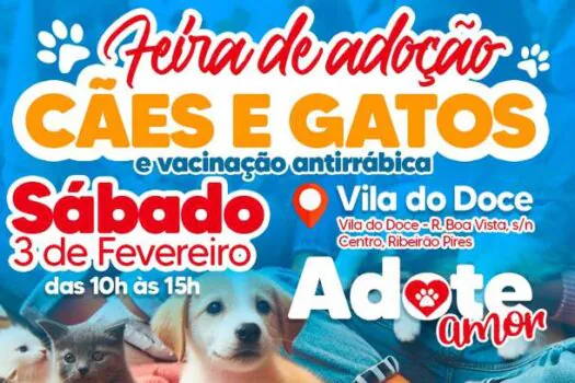 Ribeirão Pires realiza 1ª Feira de Adoção de Cães e Gatos do ano neste sábado