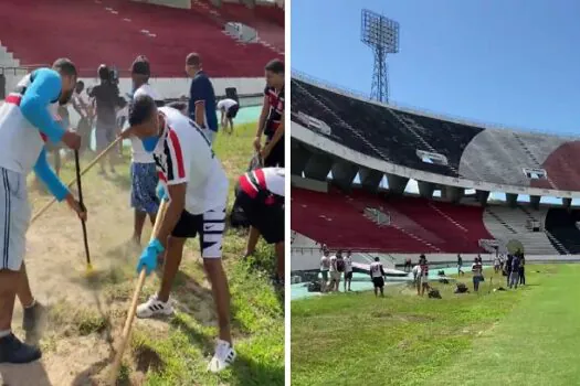 Torcedores do Santa Cruz realizam mutirão de limpeza no Estádio Arruda