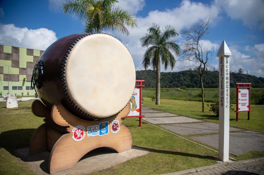 Oodaiko — o Grande Tambor — no Parque Oriental de Ribeirão Pires