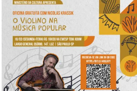 Nicolas Krassik media oficina sobre o violino e a música popular no EMESP Tom Jobim