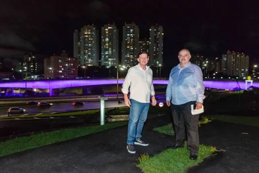 Viaduto Tereza Delta recebe iluminação especial alusiva ao Março Lilás