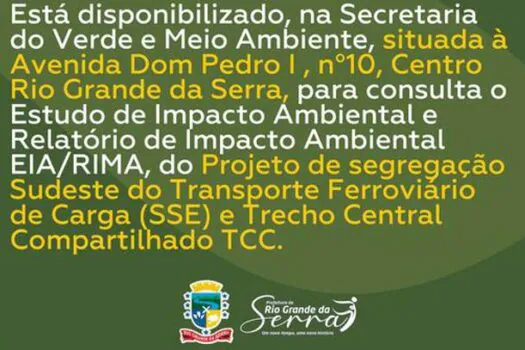 Rio Grande da Serra disponibiliza o Estudo de Impacto Ambiental e Relatório de Impacto Ambiental