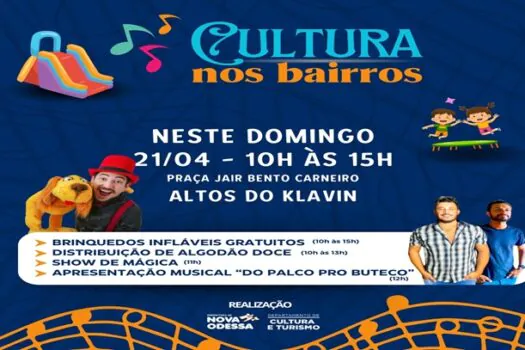 Prefeitura de Nova Odessa promove ‘Cultura nos Bairros’ neste domingo (21), no Altos do Klavin