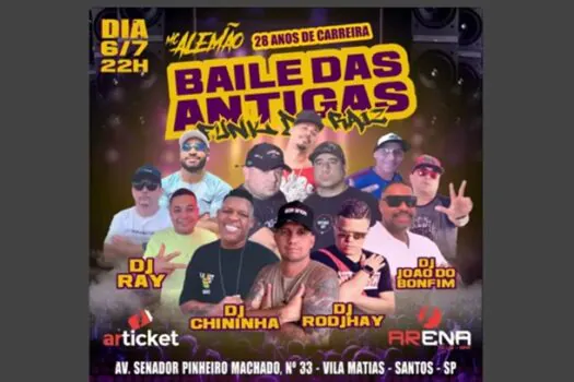 Arena Club, em Santos, tem fim de semana agitado com Baile das Antigas