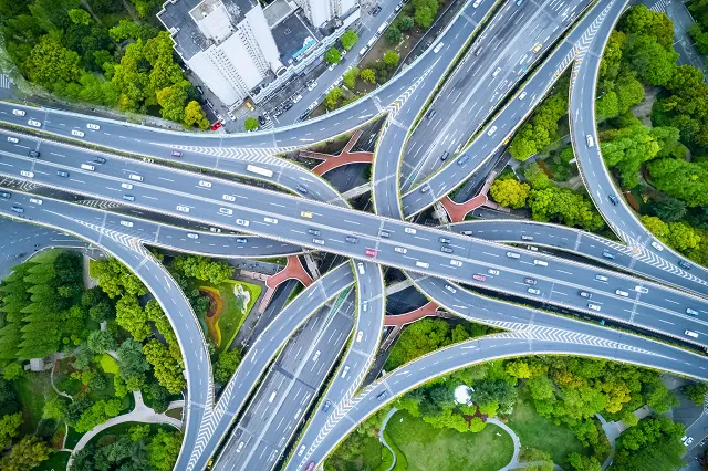 aerial view of city overpass