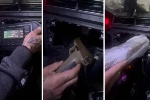 Homem tenta esconder drogas e arma no compartimento do rádio do carro, mas é preso em SP