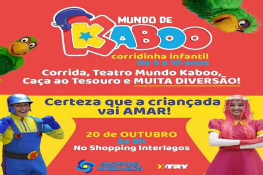 Shopping Interlagos promove “Corrida Mundo de Kaboo”, para crianças entre 5 e 10 anos