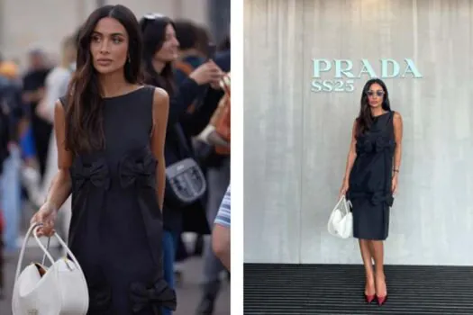 Silvia Braz chega na Milão Fashion Week e segue direto para o desfile da Prada