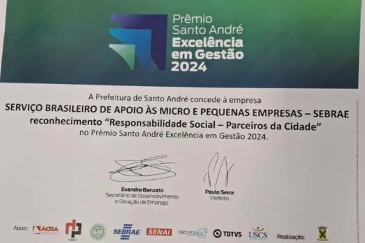 Sebrae-SP recebe prêmio de reconhecimento por “Responsabilidade Social-Parceiros da Cidade”