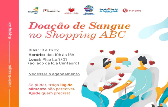 Shopping ABC recebe nova campanha de doação de sangue a partir do dia 10/02