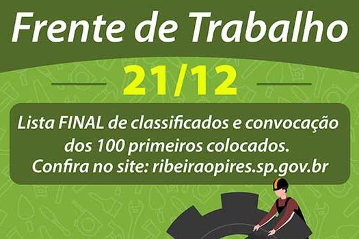 Ribeirão Pires convoca 100 primeiros colocados da Frente de Trabalho nesse sábado (21)