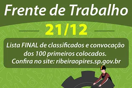 Ribeirão Pires convoca 100 primeiros colocados da Frente de Trabalho nesse sábado (21)