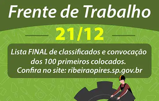 Ribeirão Pires convoca 100 primeiros colocados da Frente de Trabalho nesse sábado (21)