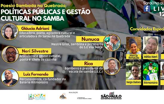 Último encontro do Projeto Poesia Sambada na Quebrada acontecerá no dia 12/08