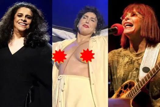 Adriana Calcanhotto mostra seios para homenagear Rita Lee e Gal Costa em show