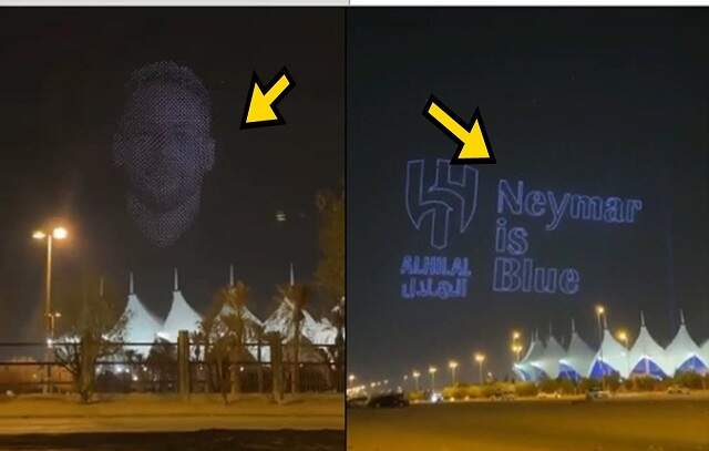 Al-Hilal coloca Neymar no céu com drones e faz mosaico para receber o craque