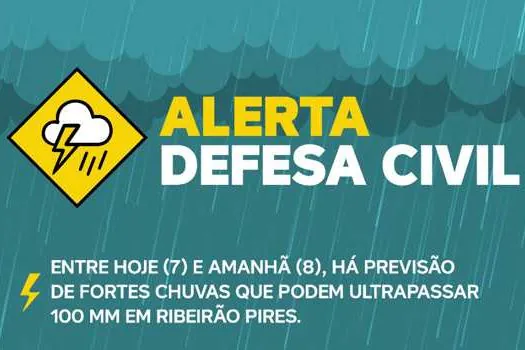 Defesa Civil de Ribeirão Pires alerta para fortes chuvas nas próximas horas