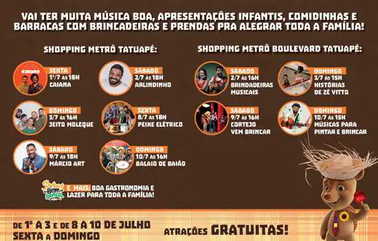 Arraiá do Complexo Tatuapé conta com shows de Peixe Elétrico e Jeito Moleque