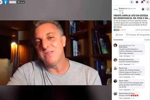 Ato virtual contra Bolsonaro reúne Luciano Huck, FHC e ex-presidenciáveis