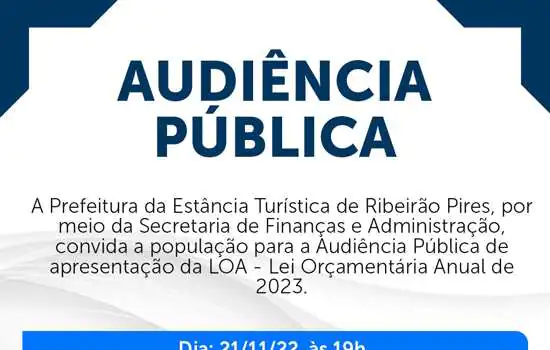 Ribeirão Pires realiza Audiência Pública para apresentar LOA 2023