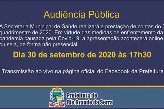 Secretaria de Saúde fará audiência pública no dia 30 de setembro