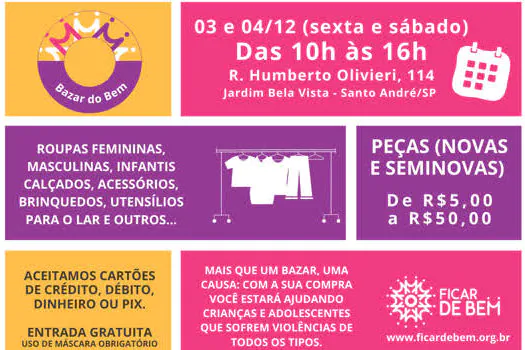 ONG Ficar de Bem realiza bazar beneficente