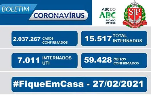 Boletim Coronavírus Estado de São Paulo 27/02/2021