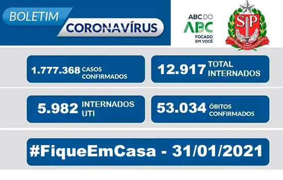 Boletim Coronavírus Estado de São Paulo 31/01/2021