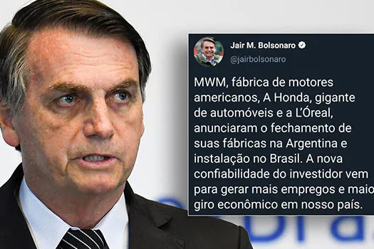 Bolsonaro apaga tuíte sobre saída da Argentina de empresas, que negam informação