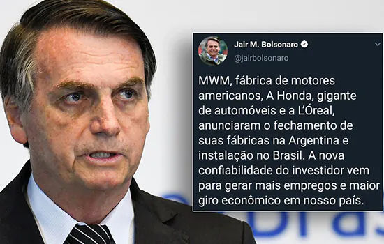 Bolsonaro apaga tuíte sobre saída da Argentina de empresas