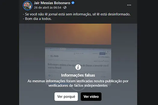 Bolsonaro volta a ter conteúdo bloqueado pelo Instagram por informação falsa