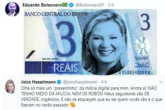 Eduardo Bolsonaro e Joice Hasselmann discutem nas redes sociais