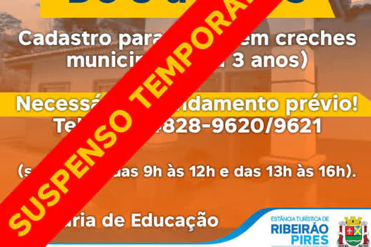 Educação de Ribeirão Pires suspende cadastro de vagas em creche