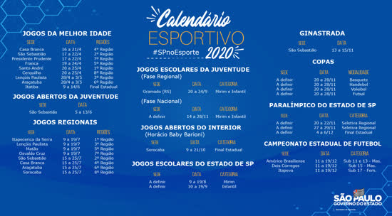 Secretaria de Esportes divulga calendário esportivo de 2020