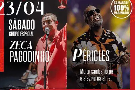 Péricles e Zeca Pagodinho são os grandes nomes da terceira noite do Camarote Bar Brahma