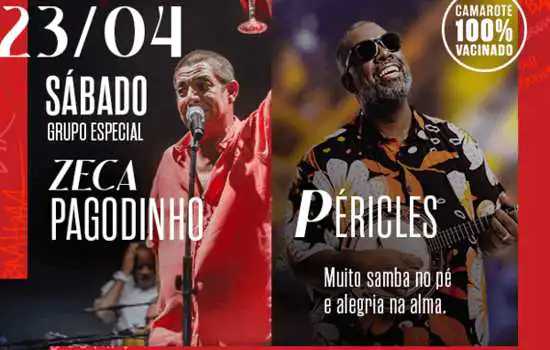 Péricles e Zeca Pagodinho são os grandes nomes da terceira noite do Camarote Bar Brahma