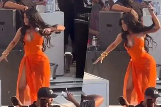 Cardi B joga microfone em fã após levar ‘banho’ de bebida e é defendida por Anitta