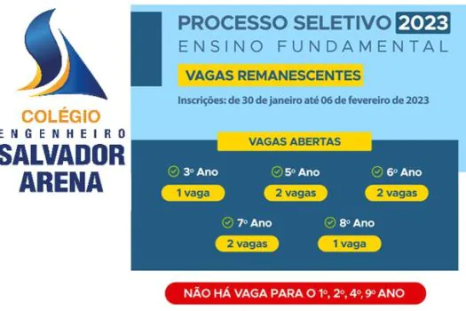 Último dia para concorrer às vagas remanescentes do Colégio Engenheiro Salvador Arena