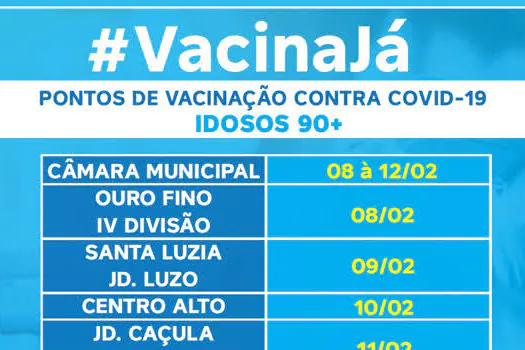 Ribeirão Pires divulga cronograma de vacinação para Idosos a partir de 90 anos