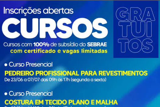 Inscrições abertas para curso gratuito de Pedreiro e Costura em Ribeirão Pires