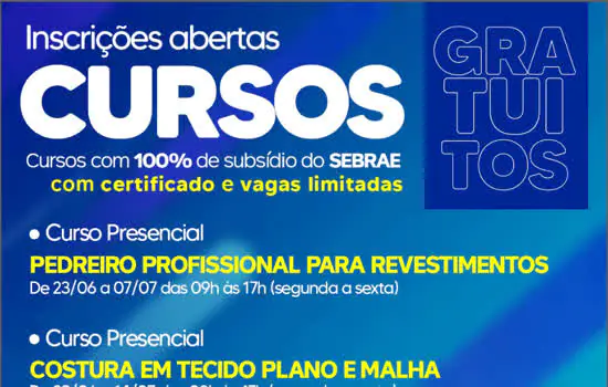 Inscrições abertas para curso gratuito de Pedreiro e Costura em Ribeirão Pires